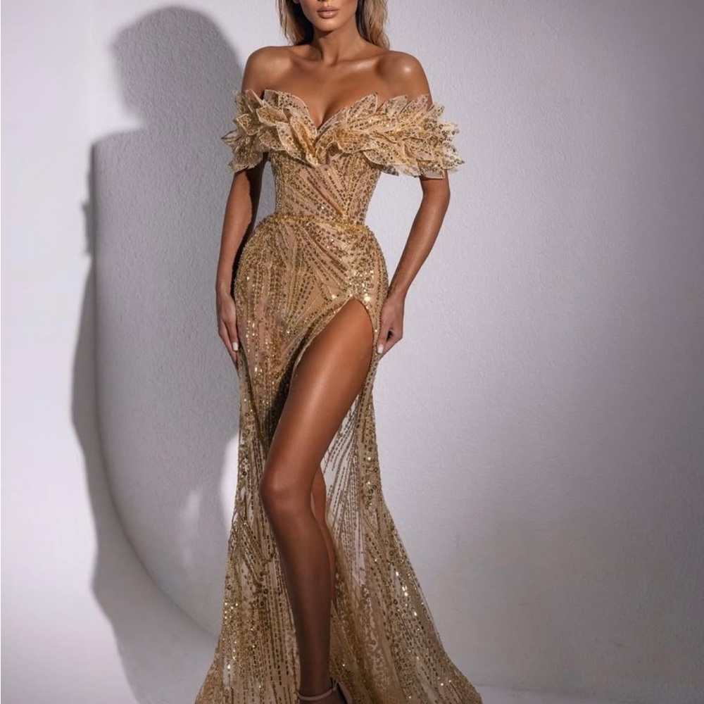 Ooh! La, La! Couture Gold Asymmetrical Embellished Gown for Prom